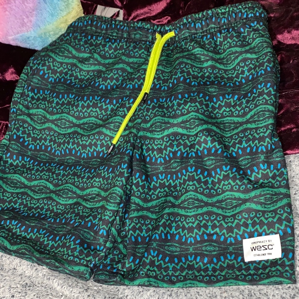 Wesc Green and Blue Graphic Shorts
